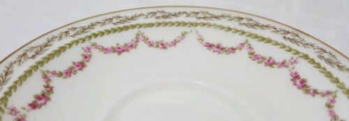 Vintage Theodore Haviland Limoges Francia piattino rosa rosa fiori ghirlanda bordo oro - Foto 2 di 3
