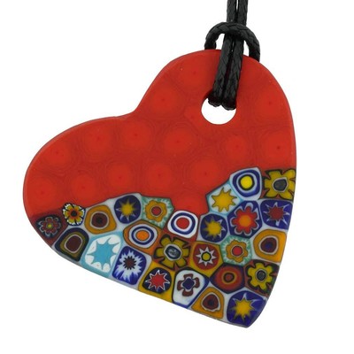 GlassOfVenice Murano Glass Matte Millefiori Heart Necklace - Mezzo Red