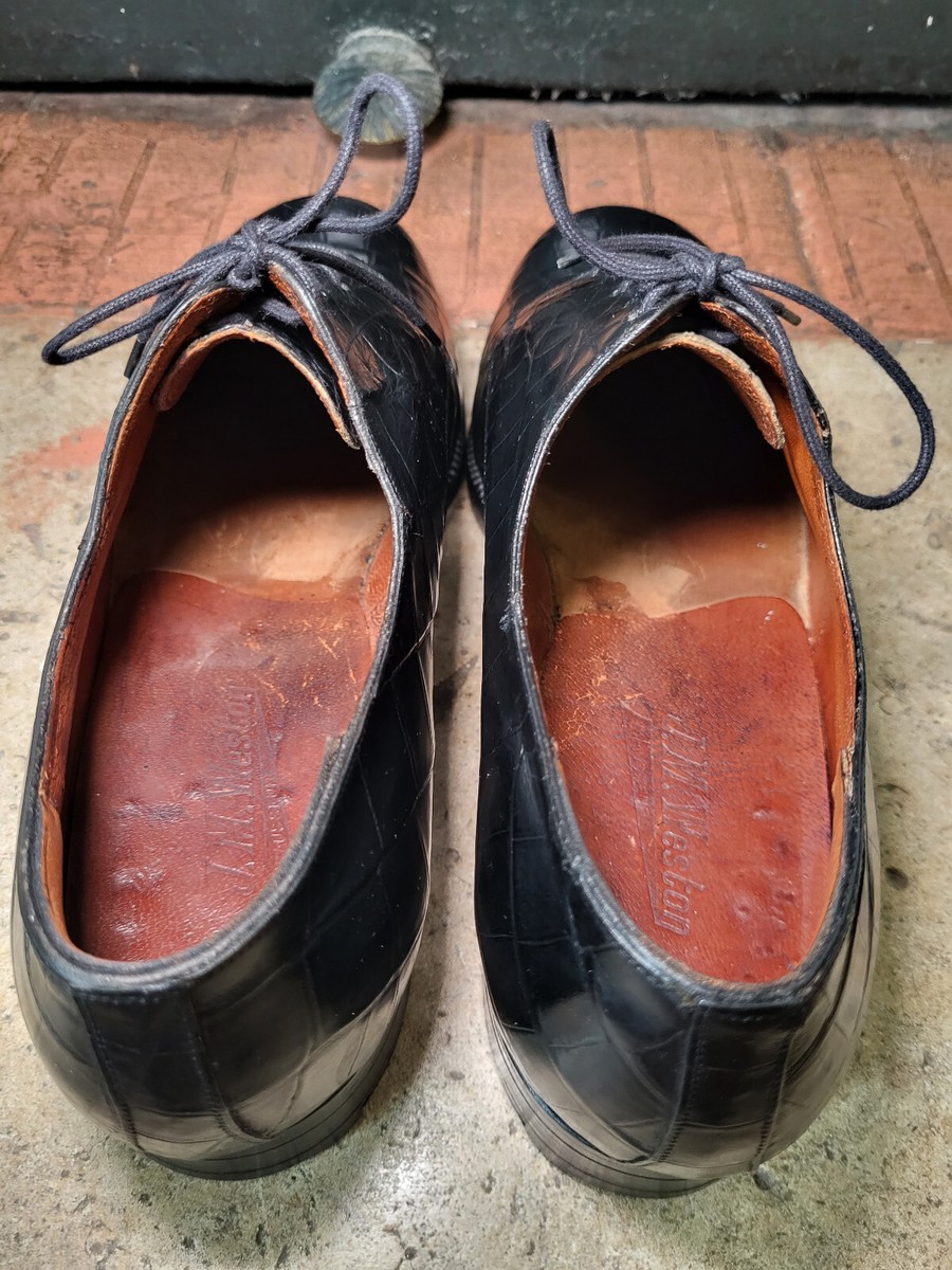 Derbies JM Weston En Crocodile - Taille 42,5 EU (9 US) - Vintage Circa 1960 - Occasion Exceptionnelle