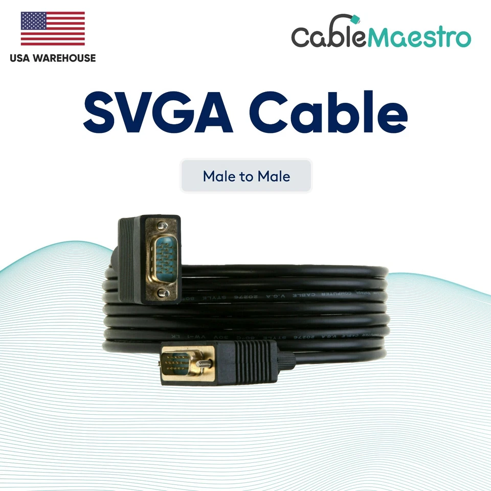 SVGA Computer VGA Monitor Cable Male to Male M/M TV Cable Cord HDTV 3-100FT Lot - Image 2 of 3