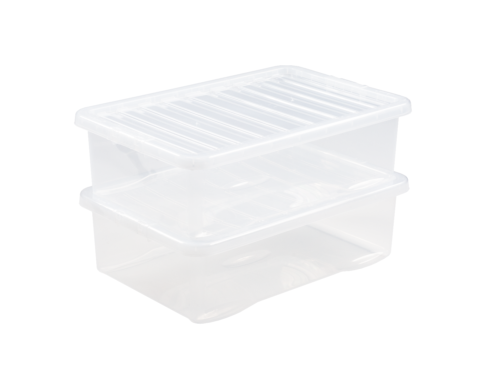 10 x 32 Litres Large Storage Box With Lids Home Underbed Clear Plastic