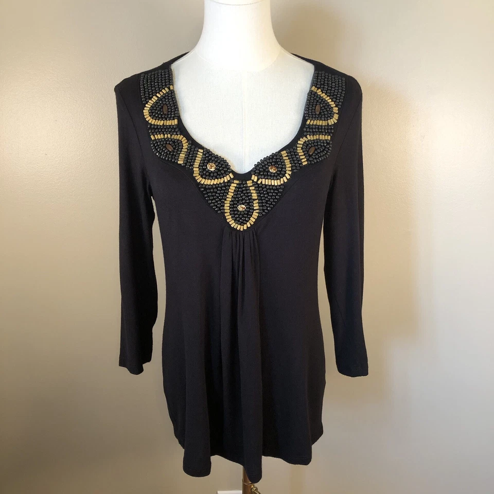 Top de mujer Tryst negro con cuentas manga 3/4 talla M Foto 2 de 4