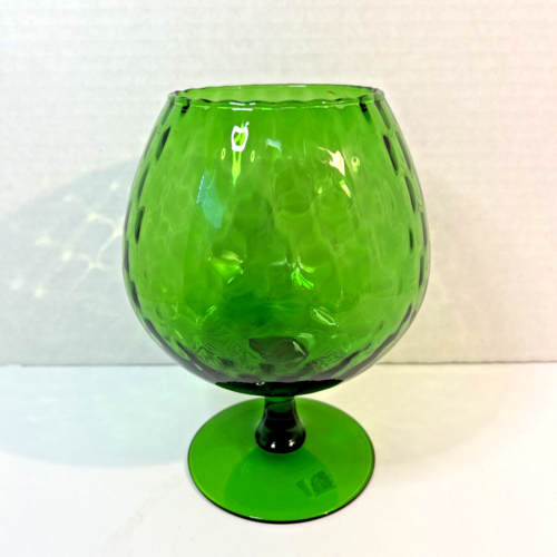Empoli Optic Swirl Emerald Green Brandy Snifter Vintage MCM 8” Tall Pedestal - Foto 1 di 7
