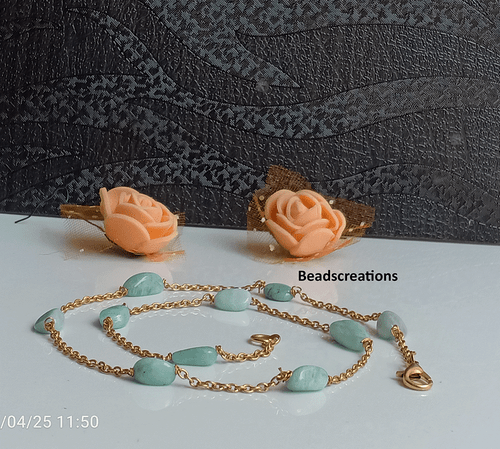 Smooth Oval Amazonite Beads Beaded Chain Necklace Jewelry Gifted - Picture 5 of 5