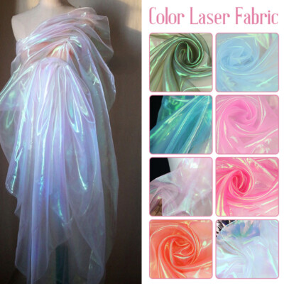 Colorful Shiny Gradient Organza Fabric Transparent Flash Iridescent Gauze Fabric