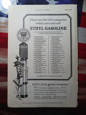 #ad 1928 Print Ad Ethyl Gasoline Corporation Old Gas Pump Picture Oil Companies List $11.95