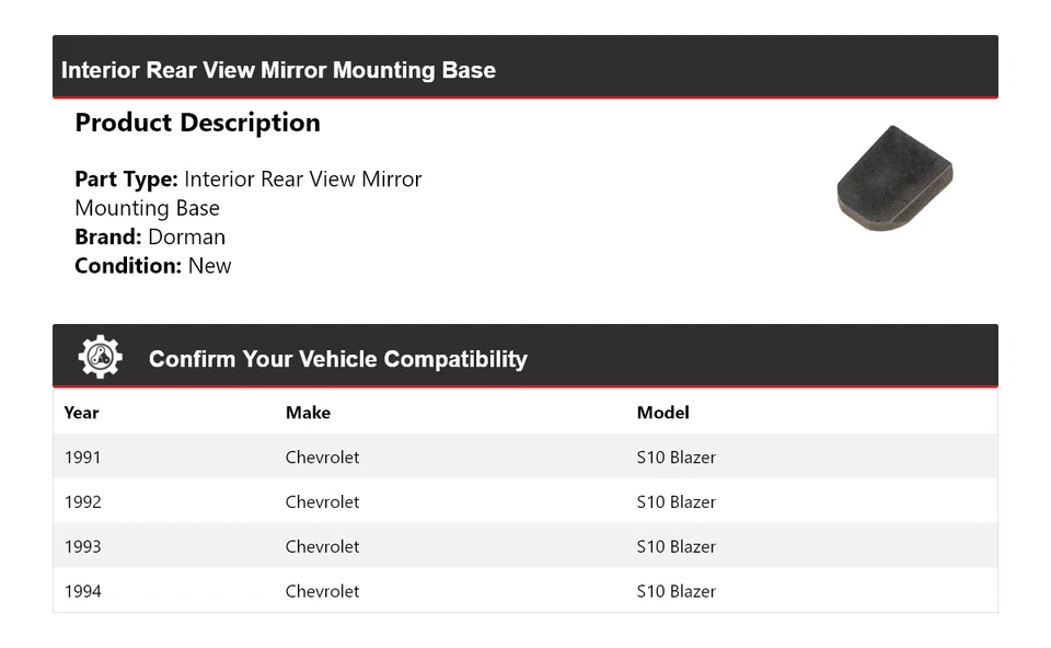 Base de montaje del espejo retrovisor 1992 para Chevrolet S10 Blazer Dorman 1991-1994 Foto 2 de 4