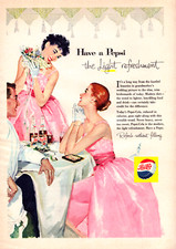 Pepsi Cola Bridesmaids Pink Dresses Wedding Refreshment Vintage Print Ad 1957