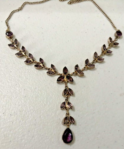 Vintage necklace with deep purple stones - 20 inch chain - Afbeelding 3 van 5