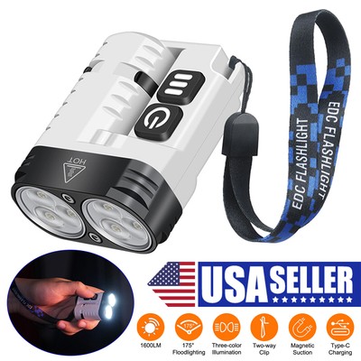 Black&White Super Bright 1600 Lumens USB-C Rechargeable LED Keychain Flashlight