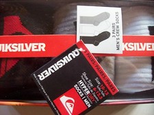 Quiksilver Socks Mens Crew 3pr Sock Sz 10-13 Shoe Sz 6-12.5 Blk White Gray NIB