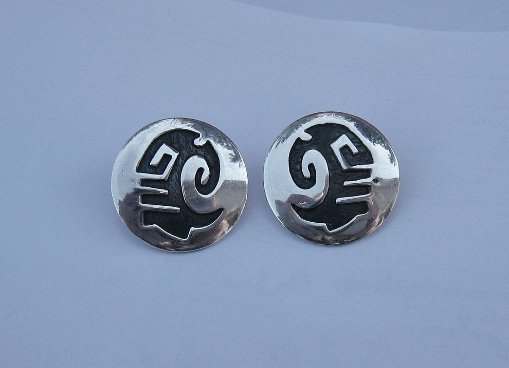 Sterling Silver Rare Hopi Earrings, Large, shiny! Popularna, popularna wyprzedaż