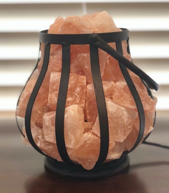 Himalayan Salt Lamp Black Metal Lamp Beautiful Glow! eBay
