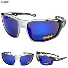 Men's Classic Biker Motorcycle SPORTS WRAP AROUND Cycling SUN GLASSES Blue Lens