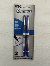Optimus Inc. 2 Felt Tip Blue Ink Pens Set of 2 