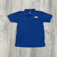 UTZ POTATO CHIPS Polo Shirt Uniform Logo Girl Sales Worker Large Blue utz