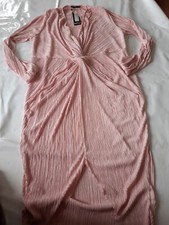 Boohoo Ladies Dress Pink Pleated stretch Long Sleeve Front Knot Size 20