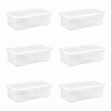 6 x 62 Litres CLEAR PLASTIC Extra Large Storage Box With Lids Strong Nestable