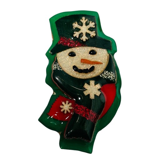 Vintage Snowman Pin By Lucinda Christmas Holiday Sparkling Red Green