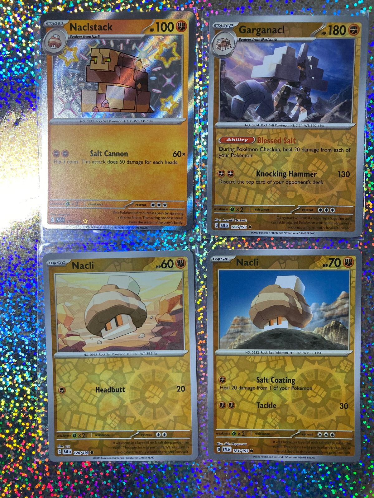Pokemon TCG: Paldean Fates 177/091 Naclstack; Reverse Holo 123/193 Garganacl
