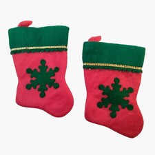 Mini Red Felt Christmas Stockings Green Snowflake Gold Trim 6 x 4 inch lot 2