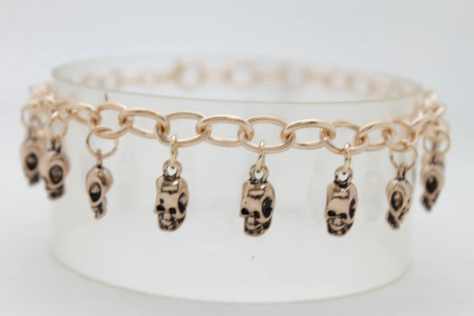 Mujer Oro Metal Cadena Bota Pulsera Western Zapatos Dijes Pirata Calaveras Esqueleto Foto 3 de 4