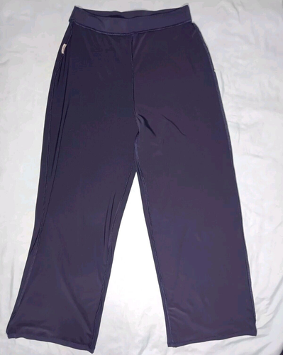 H Halston Woman's M Pull On Pants Slinky Flat Front Wide Leg Elastic Waist Blue - Picture 10 of 15