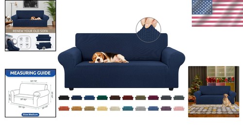 Navy Blue Elastic Loveseat Slipcover, Protects from Kids & Pets, 55-79in - Picture 2 of 9