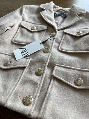 Zara CROPPED BEIGE JACKET WITH GOLD BUTTONS size S 3046/086