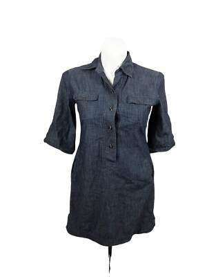denim dress new york and company Sleeveless Denim Fit And Flare Mini Dress - LARGE / BLUE
