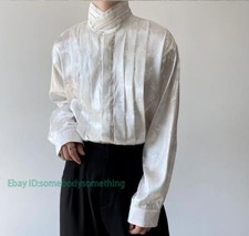 Men's Fashion Autumn Stand Collar Long Sleeve Loose Flowers Printed Shirt Blouse