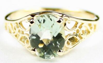 Filigraner Damenring 10 Karat oder 14 Karat Gold, grüner Amethyst (Prasiolith), R005