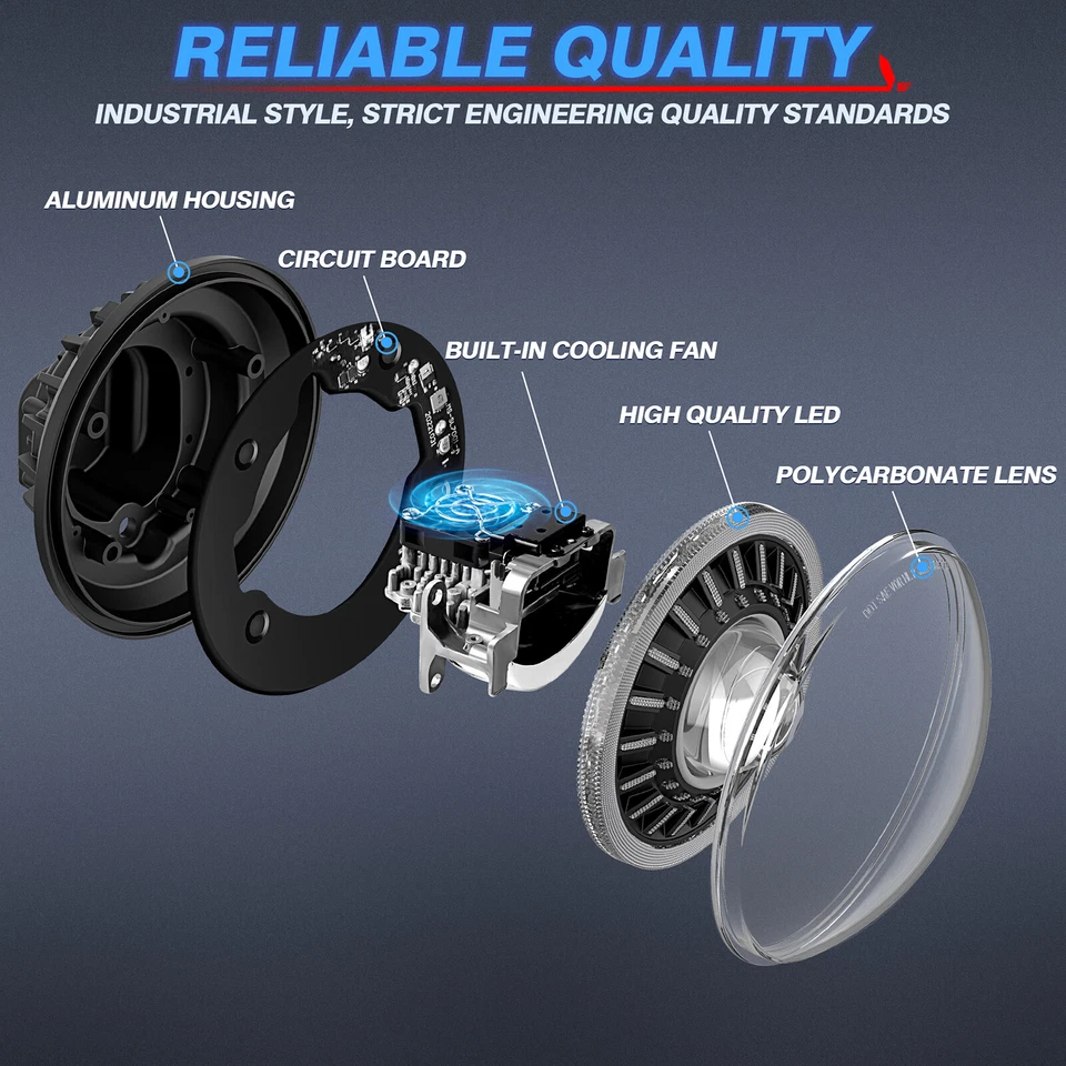 Par de faros LED redondos 16000LM 7 pulgadas alto/bajo para Jeep Wrangler JK LJ TJ CJ DOT Foto 2 de 4