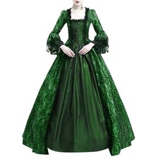 Green Rococo Ball Gown Floral Lace Long Sleeve Victorian Dress Custom Made