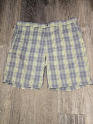 Grand Slam Golf Shorts Mens 42 Gray Yellow Plaid Performance Flat Front