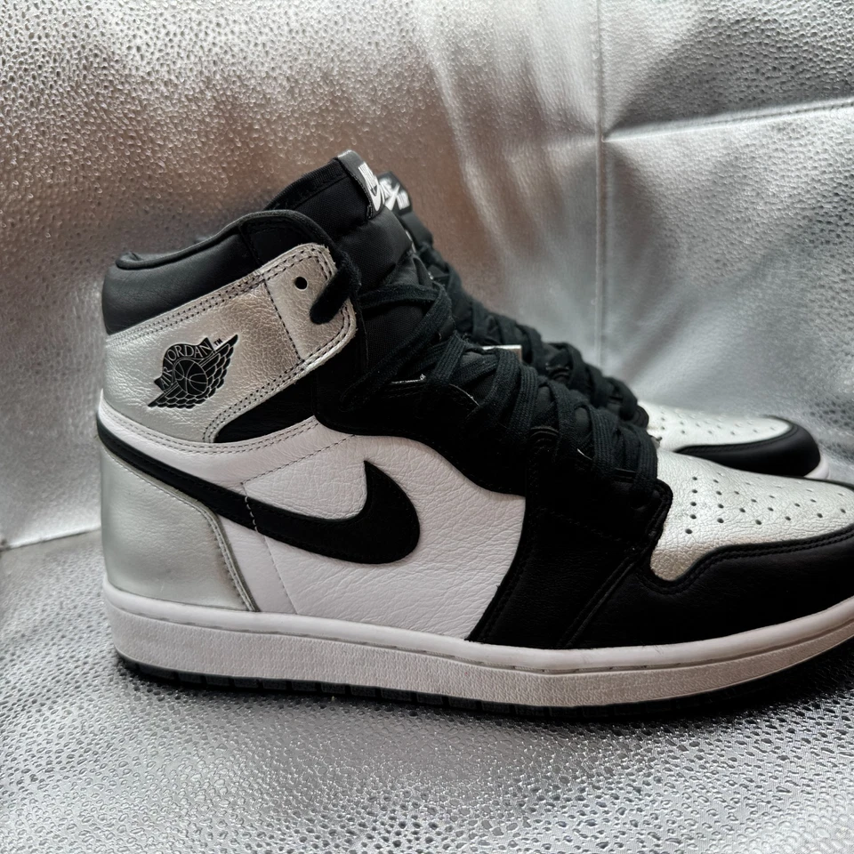 Size 12 Air Jordan 1 High OG Womens Black White Silver Toe Sneaker CD0461-001 - Image 2 of 4