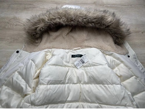NWT Polo Ralph Lauren Womens Coat White L Fur Trimmed Jacket Hooded - Picture 3 of 9