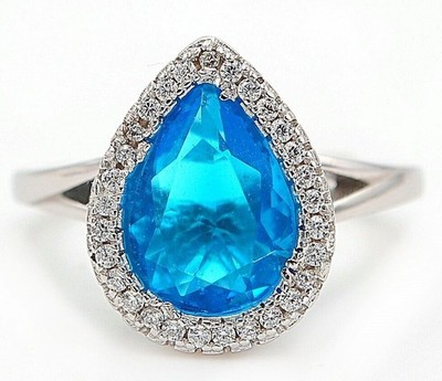 Wärmebehandelter 4 kt Blautopas 925 massiver Sterlingsilber Ring Größe 7 NB1-1