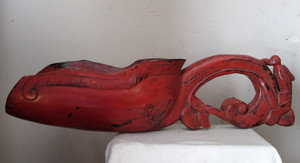 ANTIQUE  Burmese MYANMAR Southeast Asia RED Lacquer wood RICE SPOON Bird Handle
