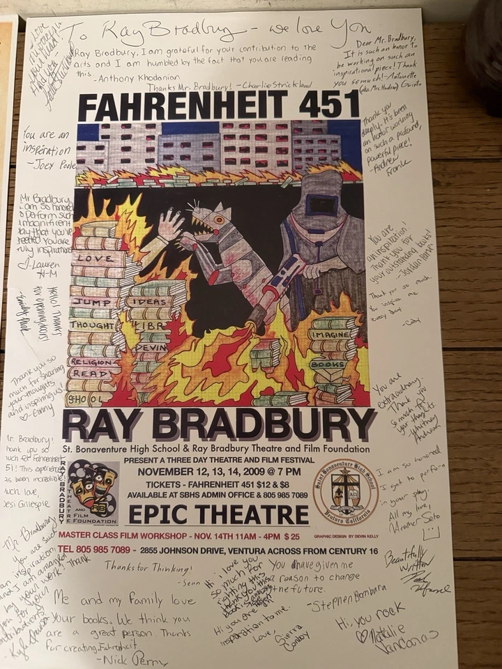 2 Signed Ray Bradbury Posters: Illustrated Man and Fahrenheit 451 Stage Play - Image 2 of 4
