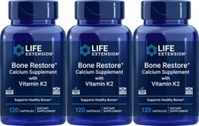 Life Extension Bone Restore Calcium with Vitamin K2 — 120 Capsules (Pack of 3)