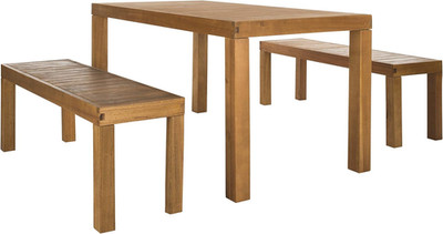 Dario Teak 3-Piece Outdoor Dining Set with 59'' Table & 2 Benches
