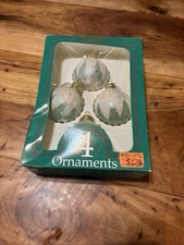 Rauch 4 Glass Ornaments Jade Green w/ White Mica Glitter Victoria Collection VTG