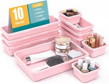 10 PCS Drawer Organizer Set 4 Size Makeup Divider w/ Non-Slip Pads Interlocking