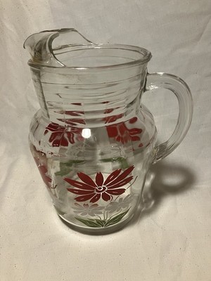 Vintage Glass Pitcher With Beautiful Floral Design