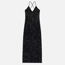 Reformation Precia Black Sequin Maxi Slip Dress Evening Gown Size 4 MSRP $378
