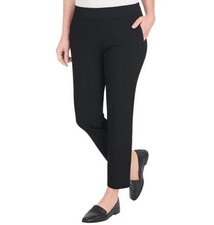 Hilary Radley Women's M Black Textured Pants Mid Rise Slim Leg Tummy Control