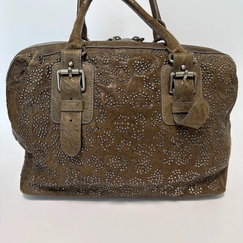 Thomas Wylde Studded Handbag Tote Travel Bag Leather Brown USED Good Condition - Image 3 of 4