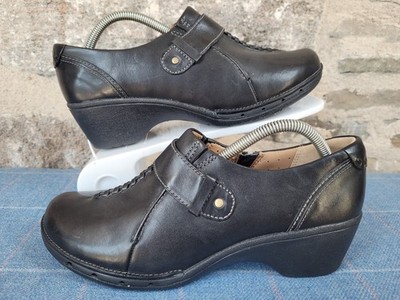 Clarks Damen-Keilabsatzschuhe unstrukturiert Haley schwarz Leder UK 5,5 D seitlicher Reißverschluss 