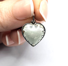 Antique / Vintage Norwegian 830S Silver Guilloché Enamel Puffy Heart Pendant